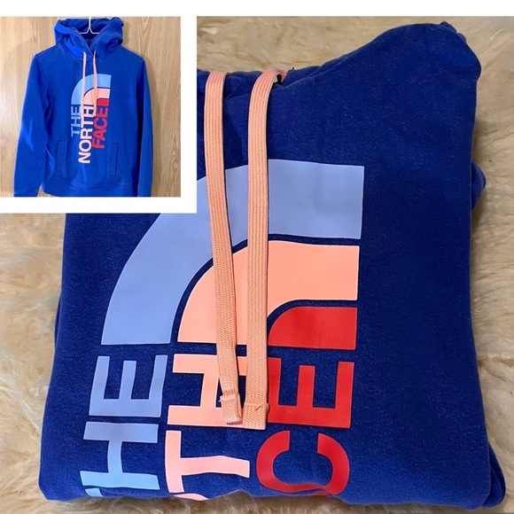 The North Face Blue Logo Pullover Hoodie with Orange Accents - Picture 1 of 5